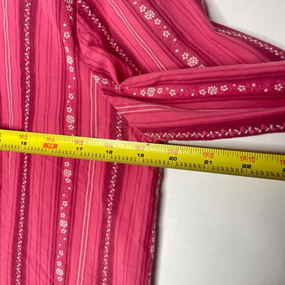 Y2K Boho Western Striped Shirt Small Pink Red Cotton Long Sleeve Retro Top - Picture 5 of 6
